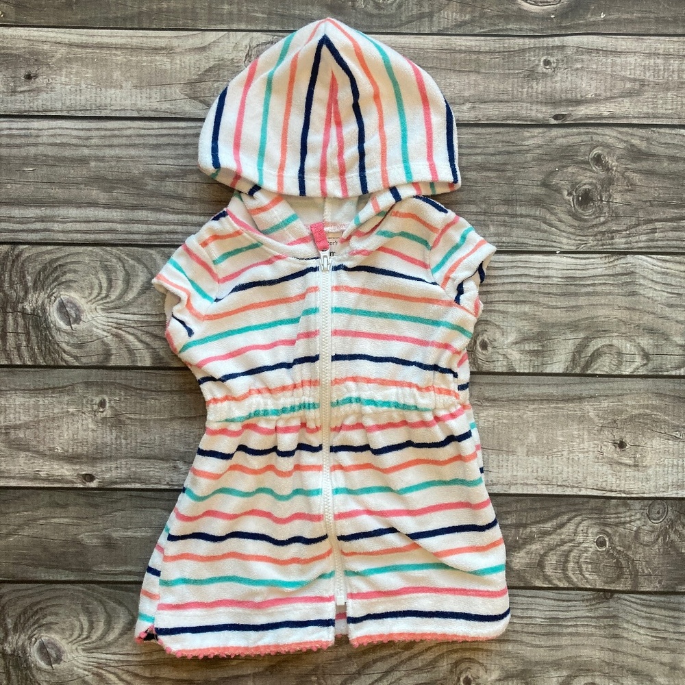 Carters Swim Coverup Zip Up white with stripes 12m